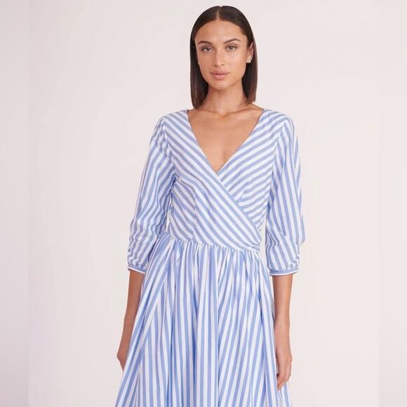 STAUD Jodie Midi Wrap Dress in Sea Stripe S - Picture 4 of 14